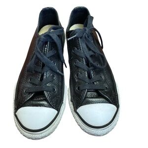 Converse Chuck Taylor All Star Youth 12.5 Black Leather Unisex Low Top Classic